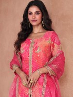 Hot Pink Faux Georgette Party Wear Sharara Suit